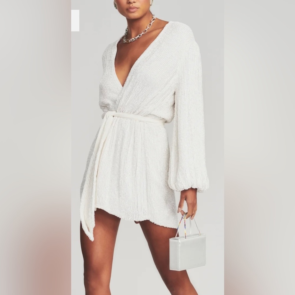 Retrofete Gabrielle Sequin Robe Dress in Moonglow White